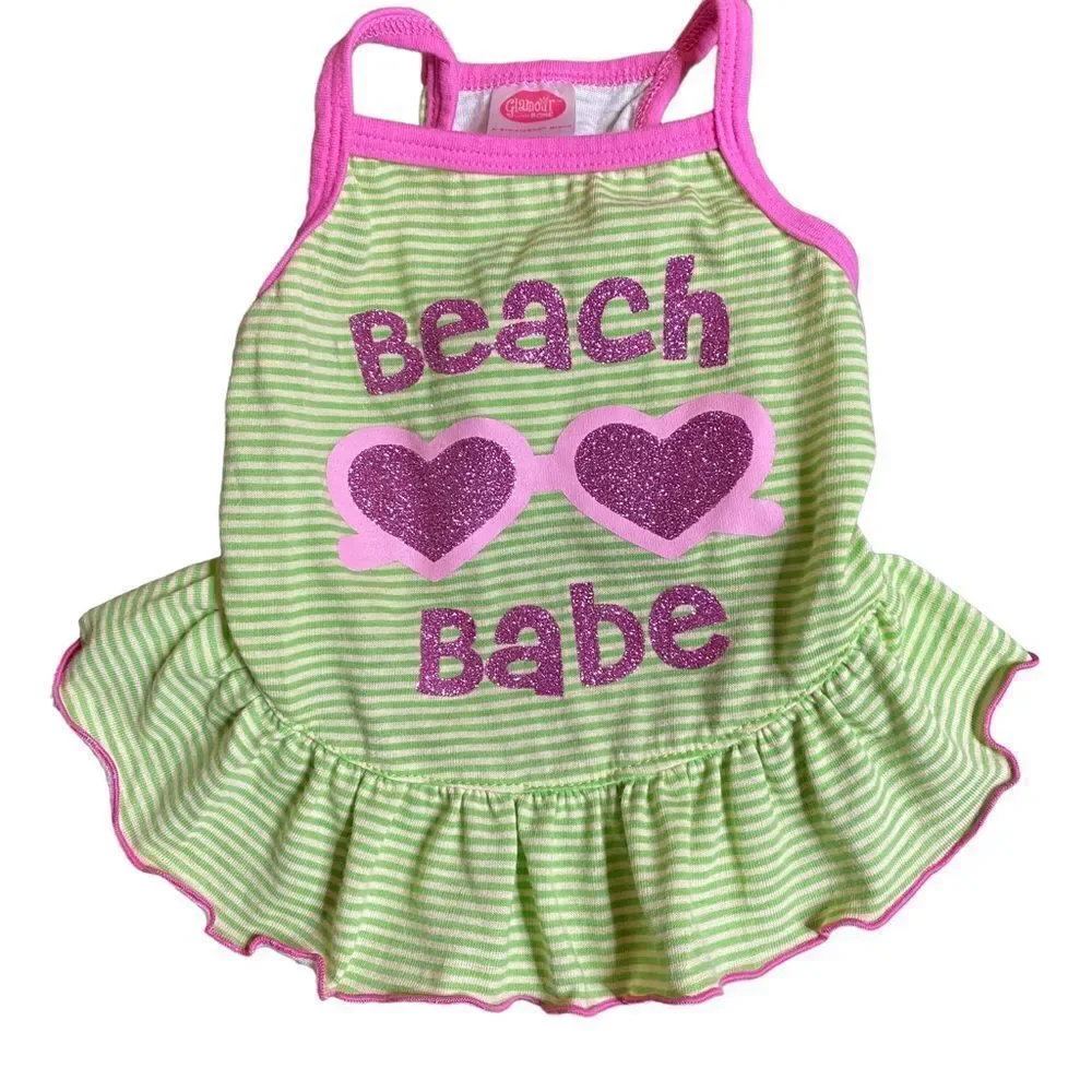 Striped Sunglasses Ruffled Dog Dress